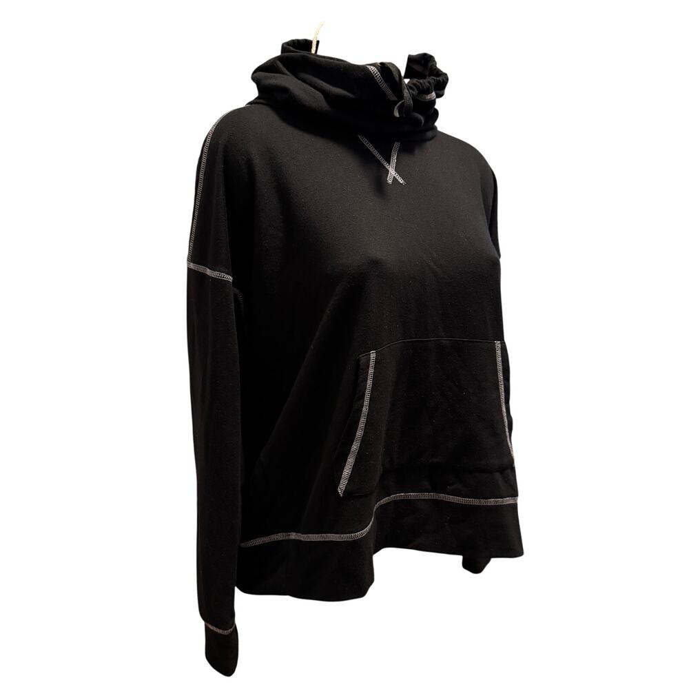 XOXO Pullover Hoodie with Crossover Draped Back Size M Black w/ Contrast Stitch